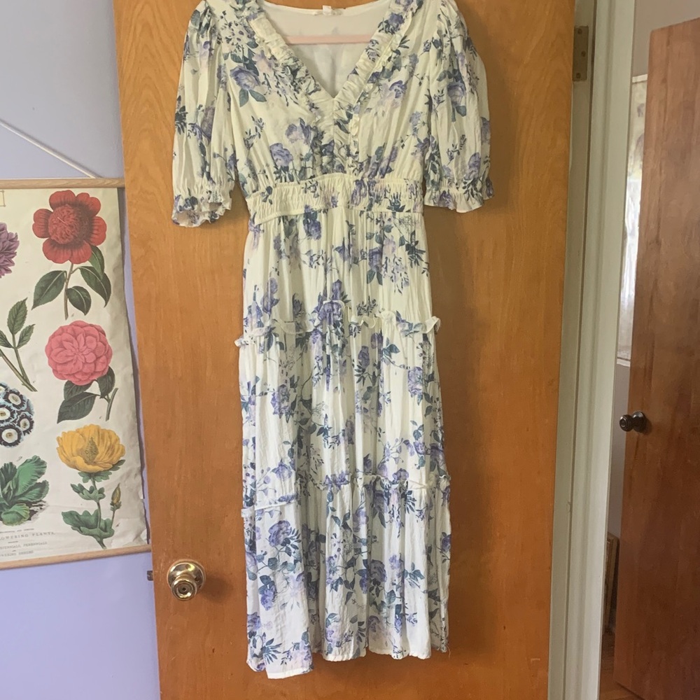 Floral Cream Maxi Dress with Lavender Print